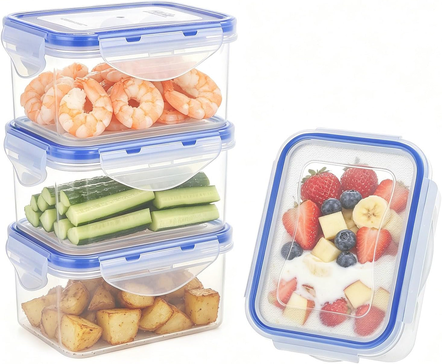 KIGI Airtight Reusable Meal Prep Containers, Leak-Proof & Stackable, 4-Sided Locking Lids, Ideal for Food Storage, Lunch & Leftovers, Microwave, Freezer & Dishwasher Safe, 39 oz, 4.8 Cup, 12 Piece Set