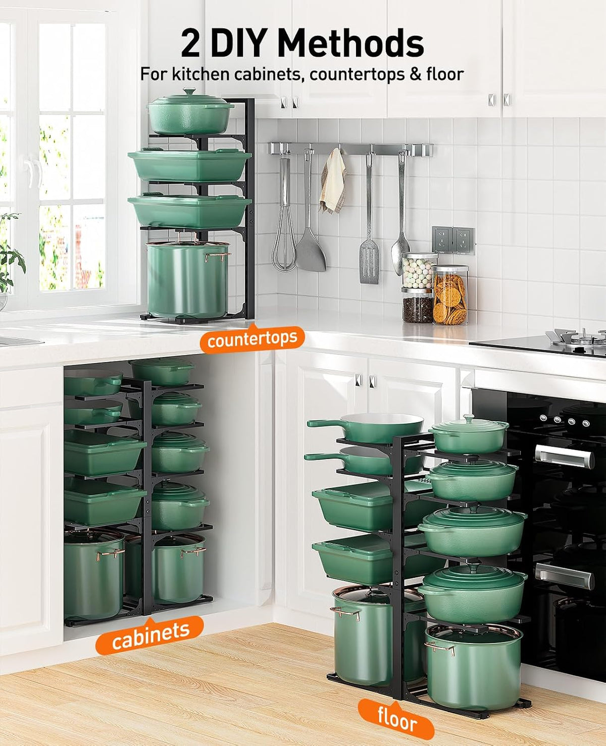 ORDORA Pots and Pans Organizer Under Cabinet 16.6", 8-Tier Adjustable Rack