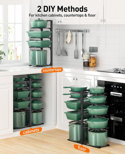 ORDORA Pots and Pans Organizer Under Cabinet 16.6", 8-Tier Adjustable Rack