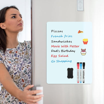 MaxGear Small Magnetic Dry Erase Board Sheet for Refrigerator, Fridge Whiteboard for Kitchen, 12"x8" White Board Organizer and Planner with Stain Resistant Technology, Include 1 Eraser, 3 Markers