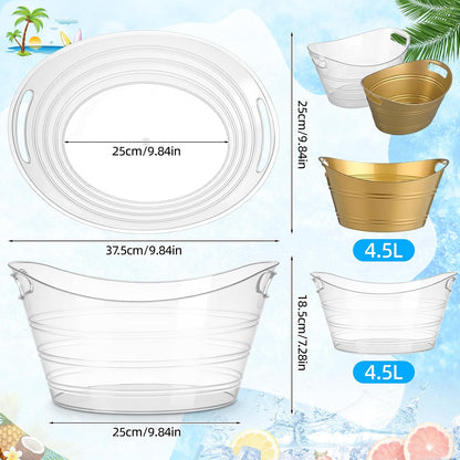 Patelai 6 Pcs Ice Buckets Bulk, Plastic Ice Buckets with Handles, Oval Storage Tub, Large Capacity Drink Tub for Party Bar Wine Beer Champagne Beverage Bottle Cooler(4.5 Liter,Clear)