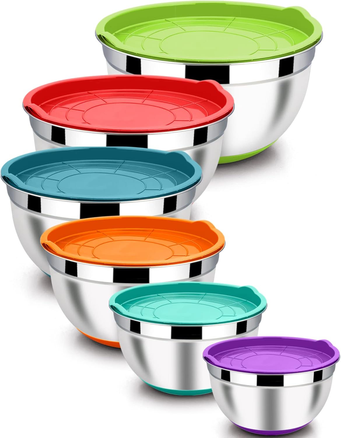 LIANYU Stainless Steel Mixing Bowls Sets of 6, Large 7, 3.5, 2.5, 2, 1.5, 1QT Size with Transparent Airtight Lids, Metal Nesting Serving Bowl Sets for Home Kitchen, Dishwasher & Freezer Safe, Black