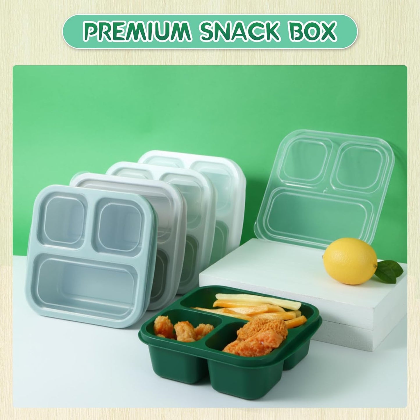 Honeydak 5 Pack Snack Containers 3 Compartment Bento Snack Boxes Divided Meal Prep Containers with Lids Reusable Adults Lunch Food Storage Box for School Work Travel(Elderberry)