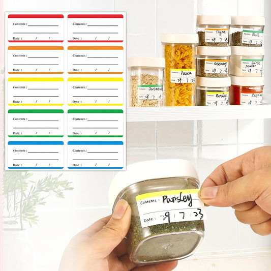 100Pcs Food Storage Labels, Removable Labels, Writable Kitchen Stickers Easy Clean, Color-Coded Blank Date Label for Containers, Meal Prep, Jar