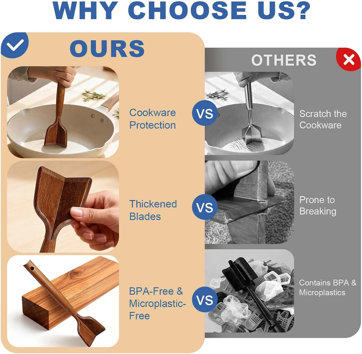 Glue‑Free Wooden Meat Chopper & Spatula Set