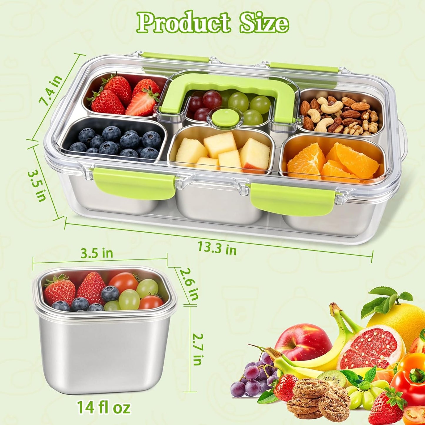 weiwei 6 Compartments Snackle Box Container, Reusable Divided Serving Tray with Lid and Handle, Portable Snack Box Container Snacklebox for Snacks Fruit Candy Picnic Beach Camping, Plastic