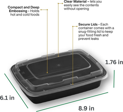 Meal Prep Containers [30 Pack] Rectangular Food Storage Containers with Lids, Bento Box, BPA Free, Stackable, Microwave/Dishwasher/Freezer Safe To Go Food Containers for Meal Prep (32 oz)