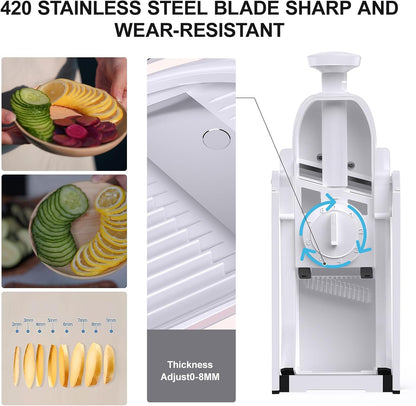 Safe Mandoline Slicer for Kitchen, Meal Prep,Potato Slicer, Adjustable/Easy to Clean/Storage, Kitchen Chopping Artifact,French Fry Cutter,Paring Knife/Cleaning Brush (only Slice, Black Knight)