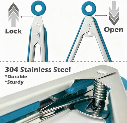 9" Kitchen Tongs for cooking with Silicone Tips, 3Pcs Serving Tongs, Blue