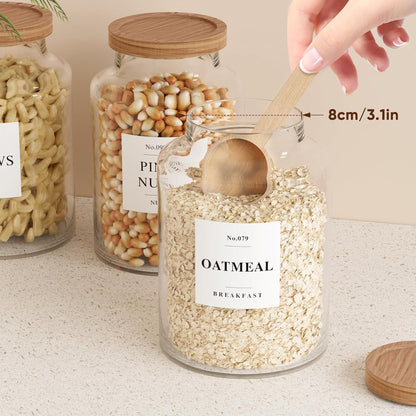 2 PCS Flour Sugar Storage Containers Glass Jar, 4000ml/1 Gallon/4.2 Qt/135oz,Large Glass Food Storage Jars with Wood Airtight Lids,for Tea,Spice,Cereal Rice Flour Pasta Sugar