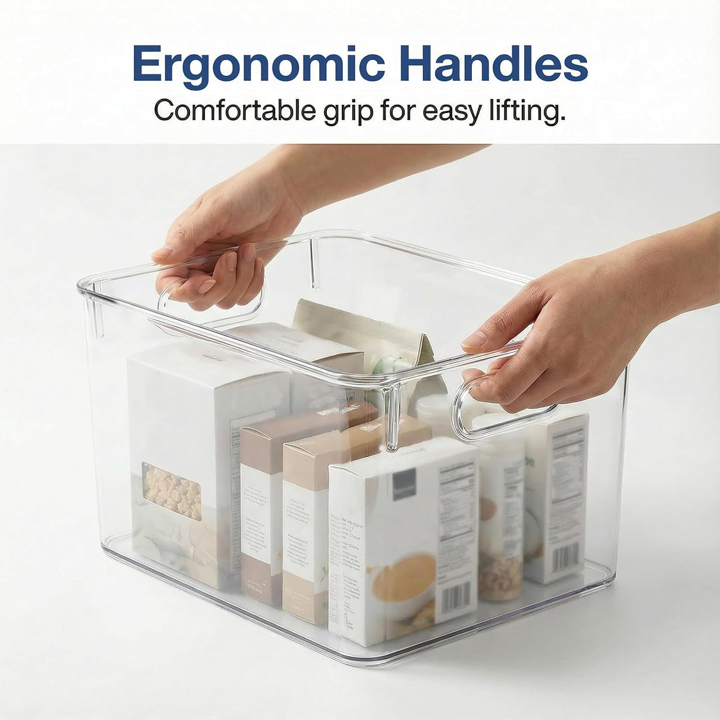 MOONEDGE Large Clear Plastic Storage Bins 4 Pack, 12" x 8" x 6" Stackable & Durable Organizers for Kitchen, Pantry, Refrigerator & Bathroom – Food Safe, Easy to Clean, Ideal for Home Organization