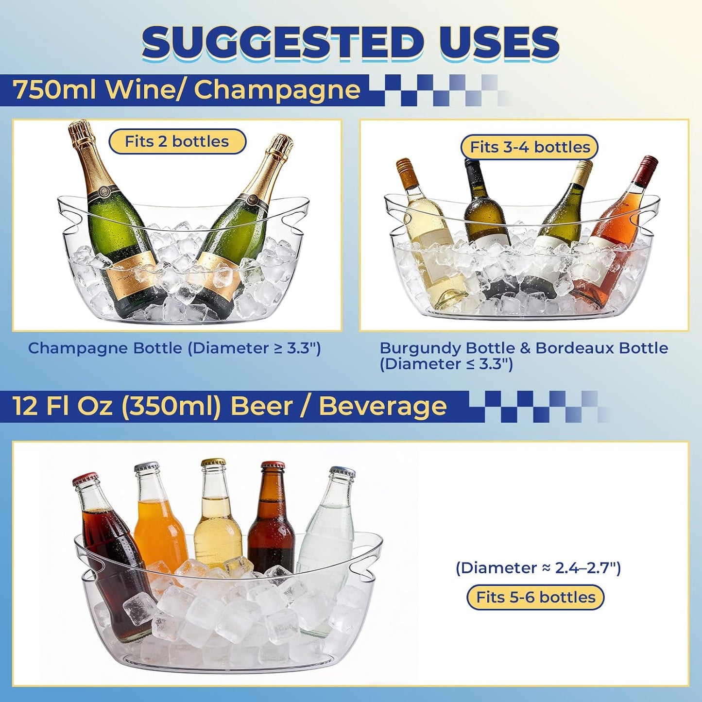 NATGAI 2 Pack Ice Bucket with Scoop, 5L Portable Beverage Tub, Drink Cooler for Champagne/Wine/Beer/Beverage, Mimosa Bar, Celebration, Party Supplies