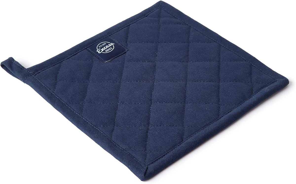 Encasa XO Pot Holders, Quilted Kitchen Hot Pads 8"x8" Black