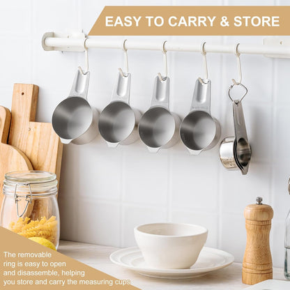 EWFEN Measuring Cups and Spoons Set, 7 Stainless Steel Nesting Measuring Cups & 7 Spoons, 5 Mini Measuring Spoons & 2 Detachable Rings, Kitchen Gadgets for Cooking & Baking, Round