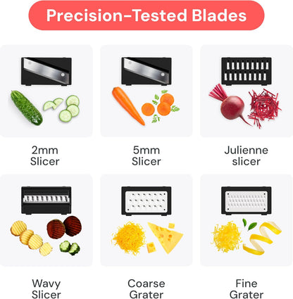 Fullstar Mandoline Slicer for Kitchen, Fruit Cutter, Cheese Grater, Cucumber Slicer, Veggie Spiralizer, Food Cutter & Kitchen Gadgets & Gifts with Safety Glove (11 in 1, White)