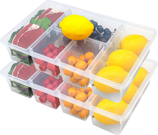 2Pack Veggie Tray with Lid 5 Compartment Food Container with Dividers Large Serving Tray Travel Snack Containers Stackable Produce Saver Snackle Box for Fruit,Vegetable,Salad,Meal