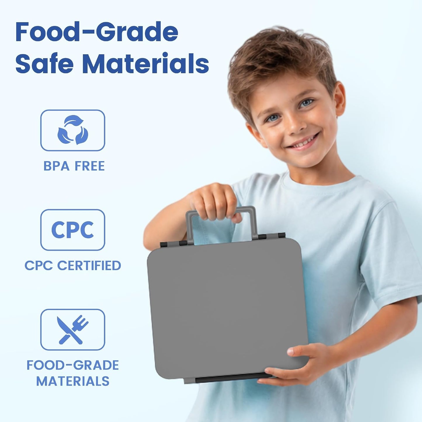 LOHASOK Bento Lunch Box Kids with 8oz Soup Thermo, Leak-Proof Lunch Containers with 4 Compartment, Thermo Hot Food Jar and Insulated Lunch Box for School Blue