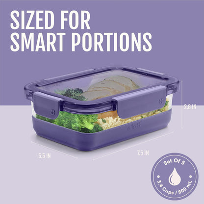 Ello Duraglass 3.4 Cup Meal Prep 10Pc,Set,Glass Food Storage Container with Silicone Sleeve and Airtight BPA-Free Plastic Lids,Dishwasher,Microwave & Freezer Safe,Evening Orchard,5 Count (Pack of 2)