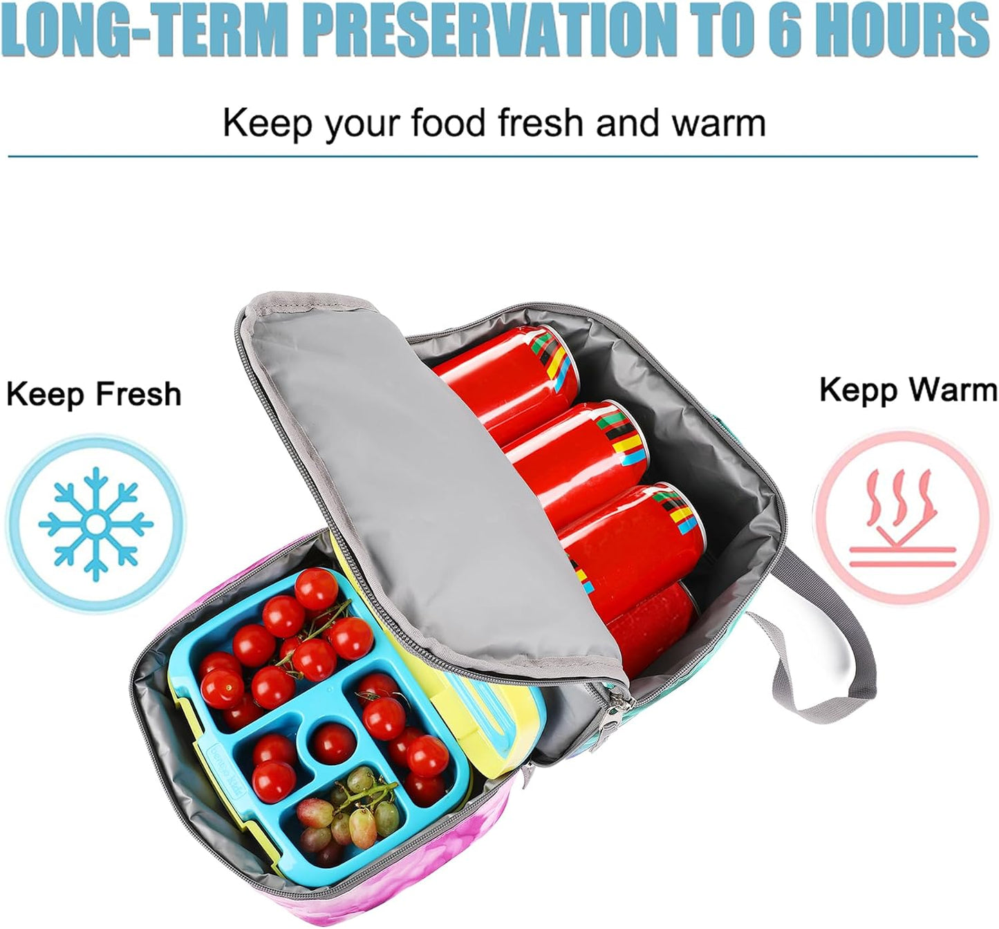 Tilami Lunch Bags Insulated Adjustable Strap Zipper, Two Compartments Cooler Bags, Bento Bags for Kids Toddlers (Blue)