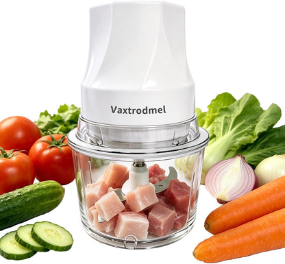Food Chopper Electric, Dual Blades with 2 Speed Button, Overheat Protection + Safety Lock, Hand Wash or Dishwasher Safe, Rubber Anti-Slip Pad, 200W Motor, 1L Plastic Bowl