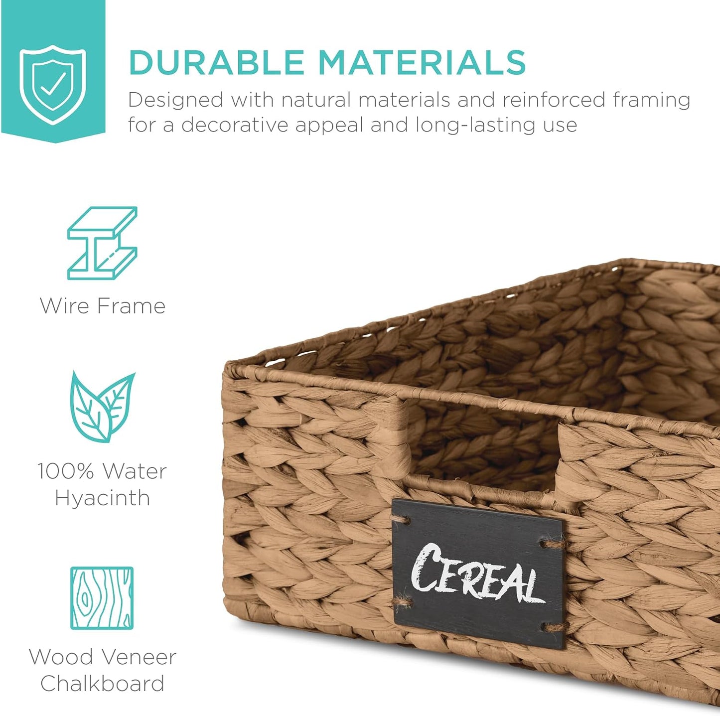 Best Choice Products Set of 4 9x12in Water Hyacinth Pantry Baskets, Woven Organizers w/Chalkboard Label, Chalk Marker - Natural