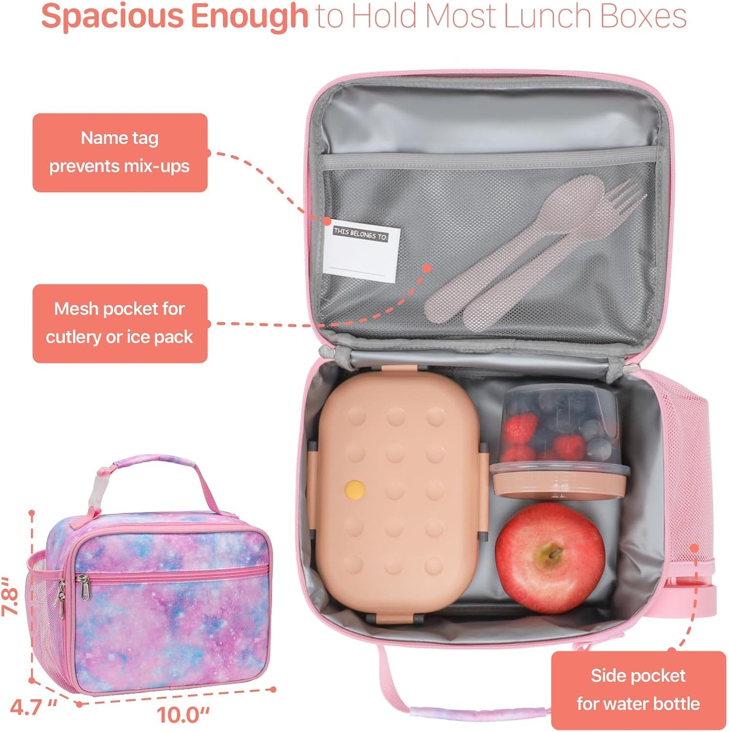 Kids Lunch Bag Boys - Insulated Kids Lunch Box Reusable Lunchbox with Water Bottle Holder Toddler Lunch Tote Bag for School Daycare, Black Dino Fossil