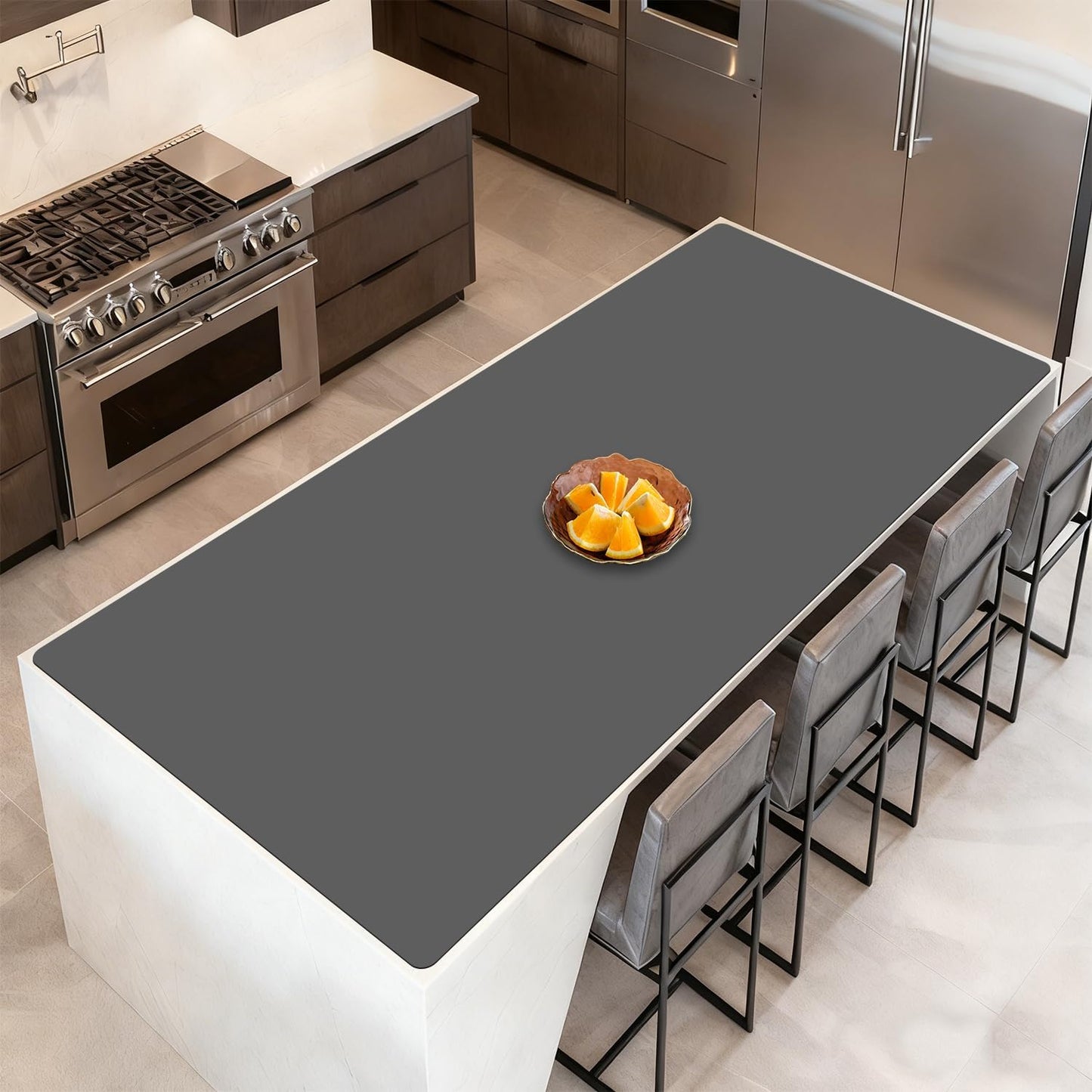 72''x16'' Extra Large Silicone Mat for Kitchen Counter, Heat Resistant Countertop Protector, Non-Slip Waterproof Kitchen Island Mat, Easy to Clean, Light Gray