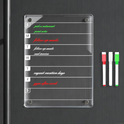 Magnetic Dry Erase Weekly Planner Board for Fridge, 12 X 8 inch Acrylic Calendar Whiteboard with 3 Markers