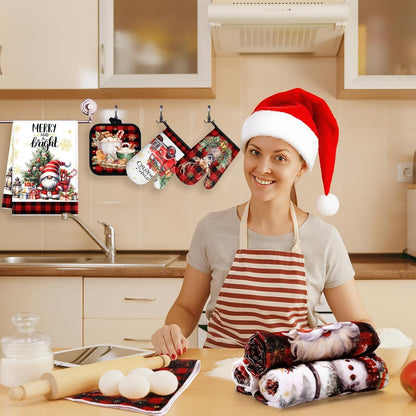SiliFine 12 Pcs Fall Pumpkin Kitchen Towels Oven Mitts Pot Holders Set