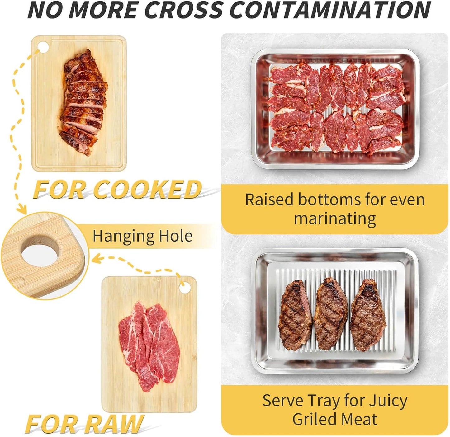Grilling Prep and Serve Trays, Stainless Steel Large Capacity Food Prep Tray, Grill Carry System, Marinade Container with Lid and Cutting Board, BBQ Grill Accessories, Grilling Gifts for Men