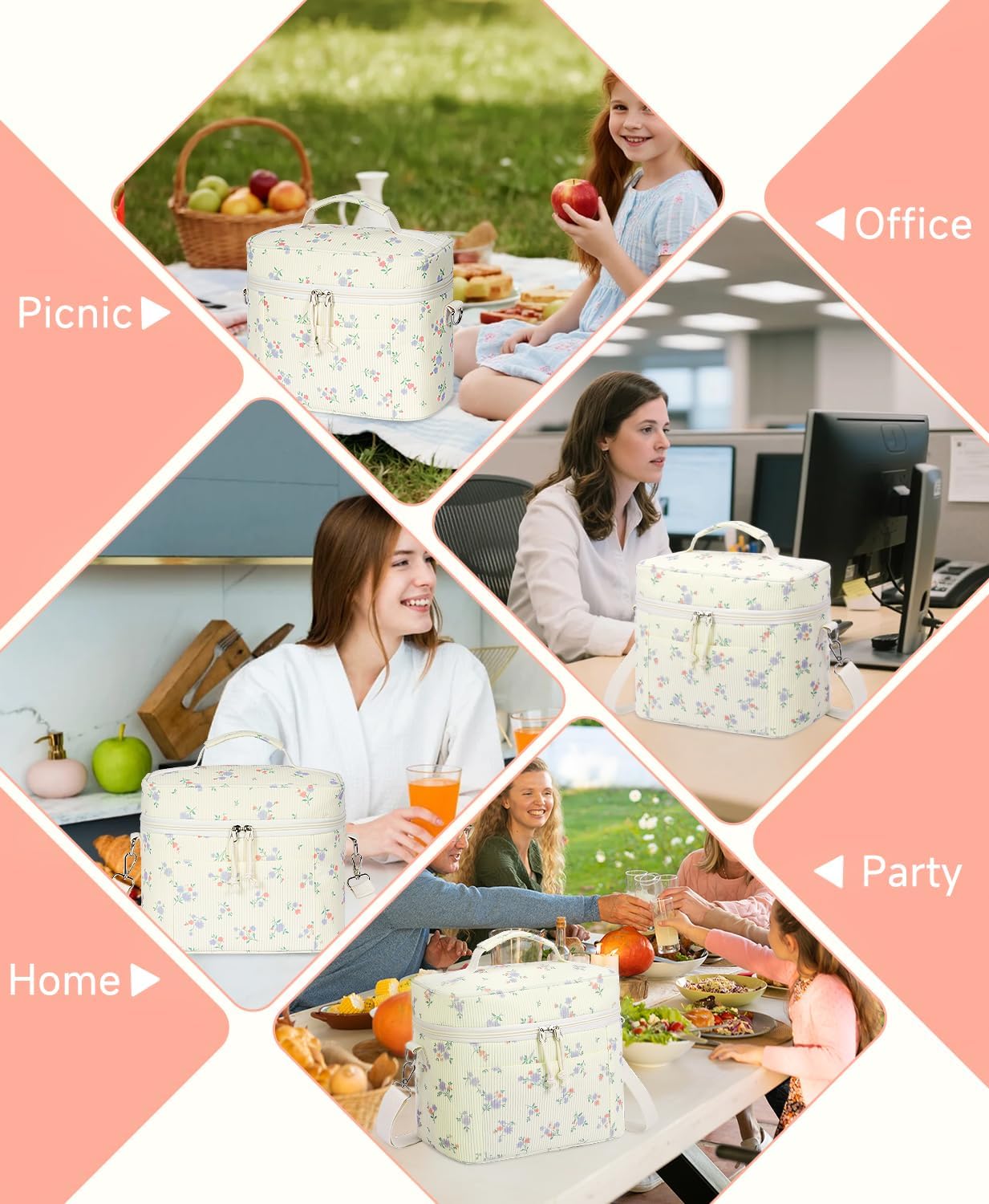 HowFly Lunch Bag Women Lunch Box for Women Cute Corduroy Insulated Lunch Bag Adult Large Cooler Lunch Tote Bags for Work Picnic Beach, Blue