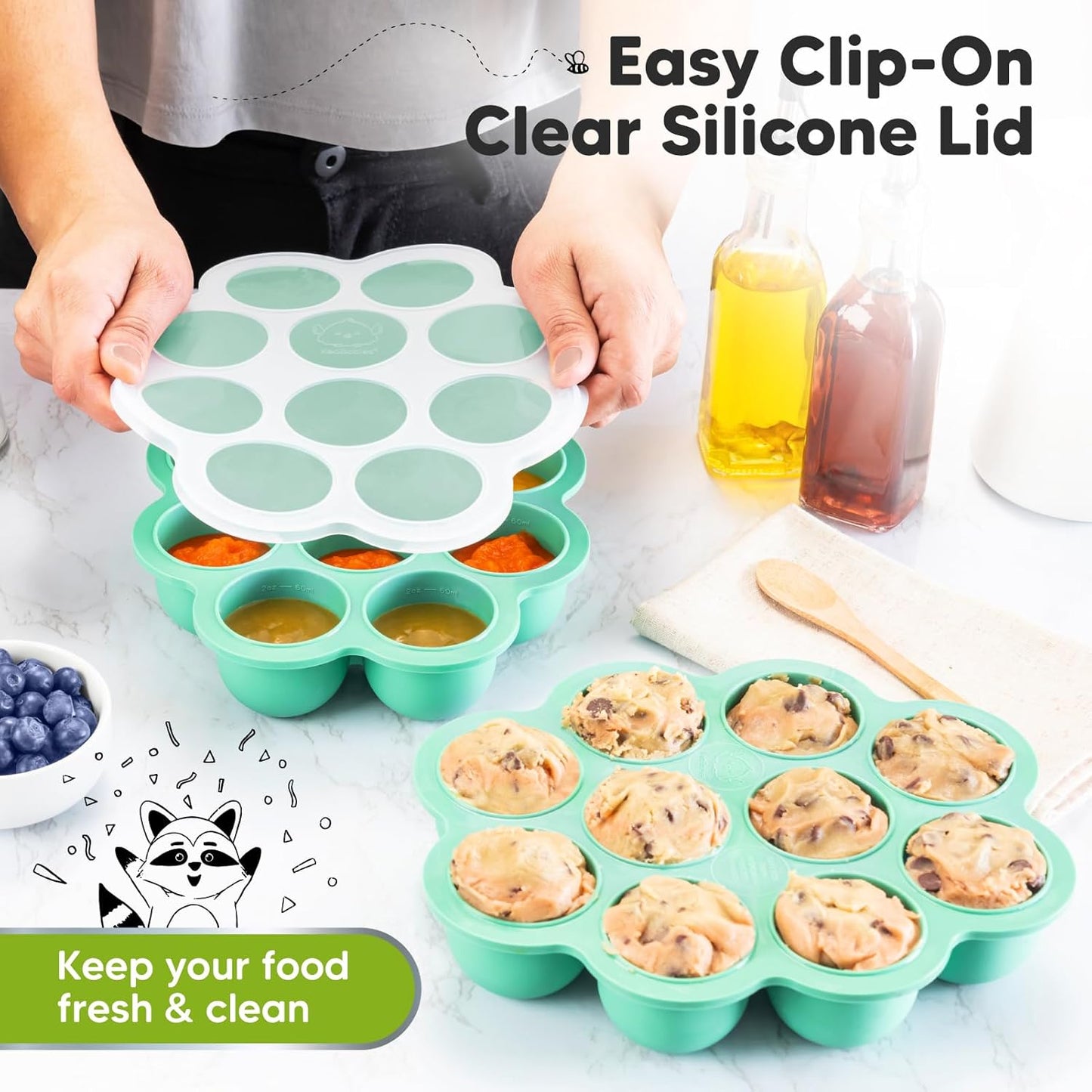 KeaBabies Silicone Food Freezer Trays with Lid, 2oz x 10 Pods Baby Food Storage Containers, Easy Puree Meal Prep, Breast Milk Silicone Freezer Molds, Dishwasher, Microwave Safe, BPA-Free (Slate)