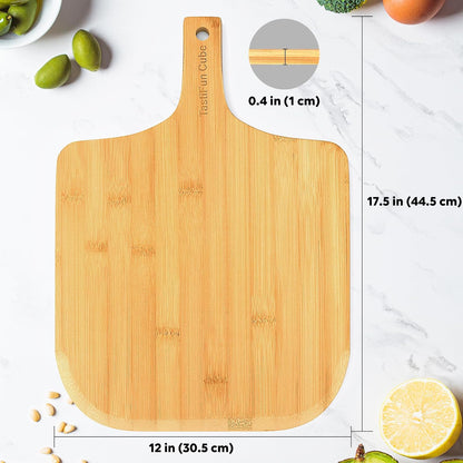 Pizza peel, 16" natural bamboo pizza paddle, Essential accessories for indoor Outdoor Ovens, baking homemade pizza, cutting board, Cheese, Serving Pizza, Bread, Cookies & More, Eco-Friendly & Durable
