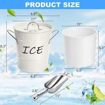 4L Ice Bucket, Double Wall Metal Wine Chiller Bucket, including Thermometer, Lid, Scoop and Plastic Liner, Large Beverage Tub Ice Holder for Wine, Champagne, Cocktail Party Bar