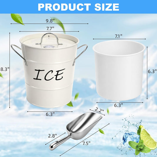 4L Ice Bucket, Double Wall Metal Wine Chiller Bucket, including Thermometer, Lid, Scoop and Plastic Liner, Large Beverage Tub Ice Holder for Wine, Champagne, Cocktail Party Bar