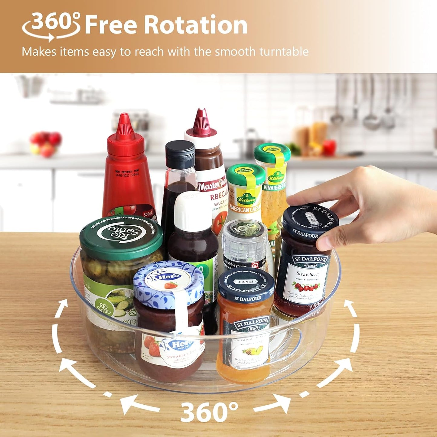 GUZON 4 Pack Lazy Susan Organizer for Cabinet, Upgraded 11.5" Clear Turntable Organizer with Handles and Raised Edge, Lazy Susan for Table Top, Pantry Organizers and Storage for Kitchen, Refrigerator
