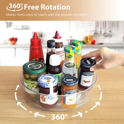 GUZON 4 Pack Lazy Susan Organizer for Cabinet, Upgraded 11.5" Clear Turntable Organizer with Handles and Raised Edge, Lazy Susan for Table Top, Pantry Organizers and Storage for Kitchen, Refrigerator