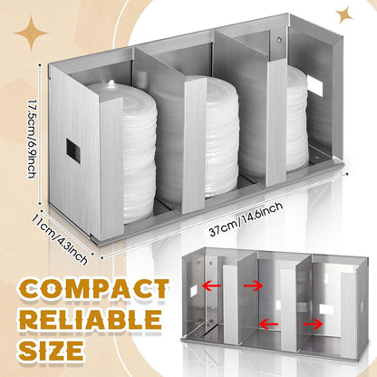 Hicarer 3 Compartments Stainless Steel Cup and Lid Holder, Silver