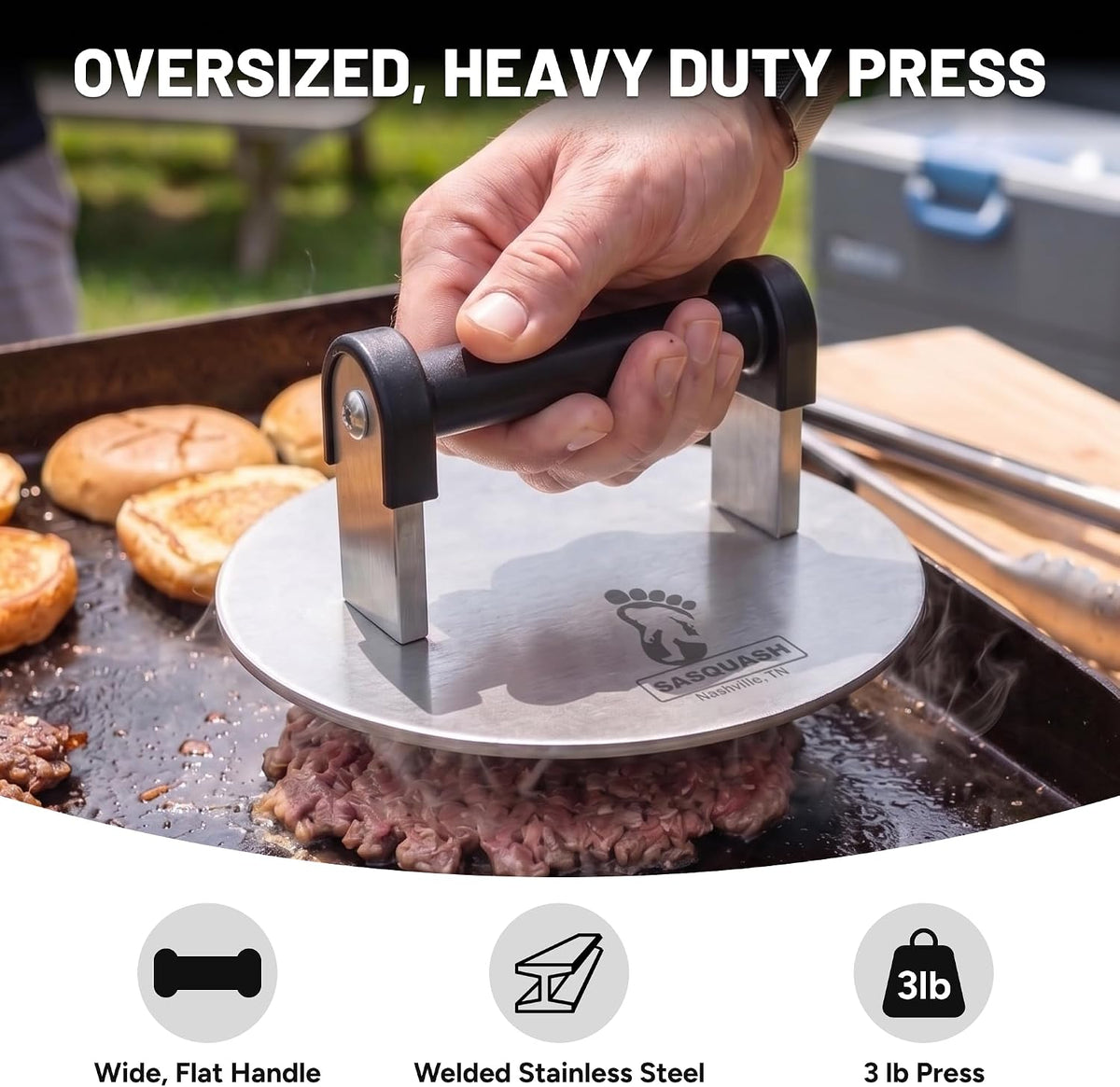 Sasquash Bigfoot Burger Smasher - Huge 8 Inch 3+ Pound Smash Burger Press