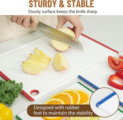Kikcoin Plastic Cutting Boards for Kitchen, 3-Piece Large Cutting Board Set Dishwasher Safe Chopping Boards with Non-slip Feet and Juice Grooves, Gray
