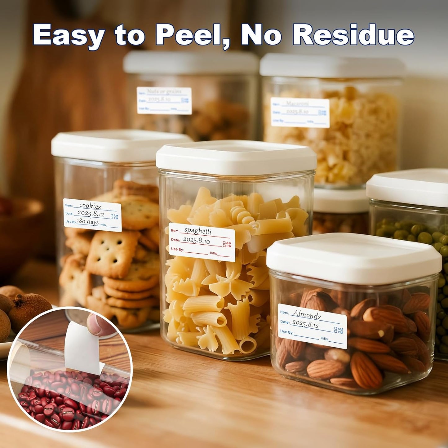 1200 Pieces Removable Food Labels Stickers, 2 Rolls 1x2 Inch Freezer Labels for Food Containers, No-Residue, Easy Clean, Waterproof & Oil-Resistant Food Storage Labels for Kitchen Restaurants