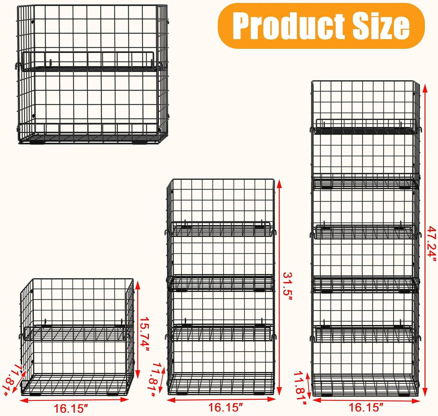 JKsmart 3 Pack XXL Stackable Wire Baskets with Handles for Pantry Storage and Organization, Fruit and Vegetable Basket with Name Plates, Metal Storage Bins for Snack Can Fruit Veggies, XXL