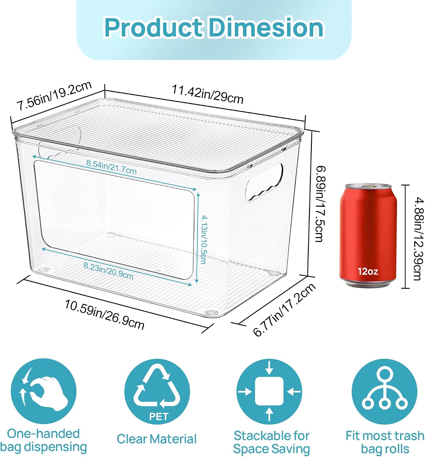 Vtopmart 2 Pack Trash Bag Holder with Bamboo Lid, Stackable Garbage Bag Dispenser for 13/30/33 Gallon Bags, Clear Organizer Bins for Under Kitchen Sink, Laundry Room Organization and Storage