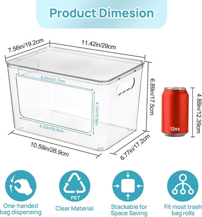 Vtopmart 2 Pack Trash Bag Holder with Bamboo Lid, Stackable Garbage Bag Dispenser for 13/30/33 Gallon Bags, Clear Organizer Bins for Under Kitchen Sink, Laundry Room Organization and Storage
