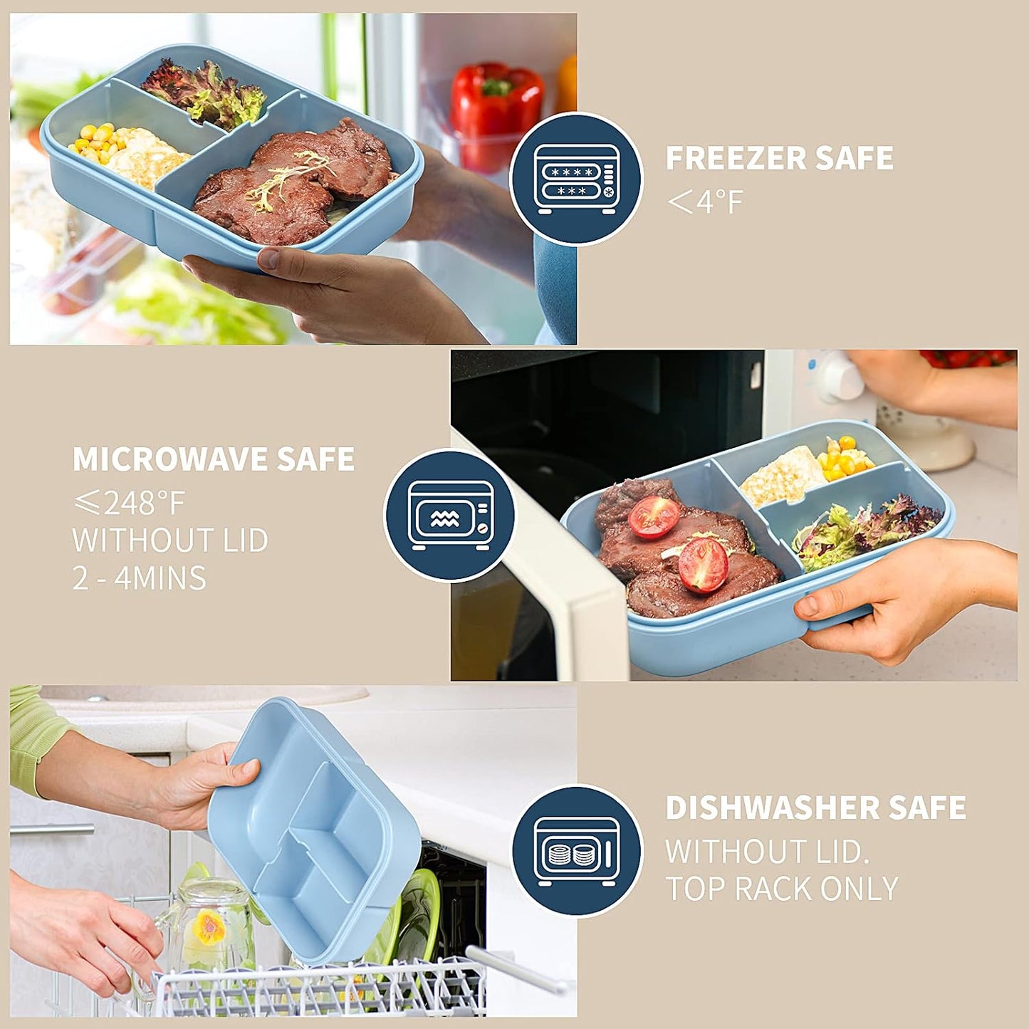 MISS BIG® Bento Box,Bento Box Adult,Lunch Box,Leak Proof Lunch Containers,No BPAs and No Chemical Dyes Bento Lunch Box,Dishwasher and Microwave Safe Lunch Containers for Adults(1900ml Gray)