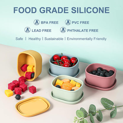 4 Pcs Silicone Food Storage Containers with Lids，BPA Free Reusable Silicone Storage Containers for Food Freezer Containers Freezer Dishwasher Safe (33.8oz, 20oz, 10oz, 6.7oz)