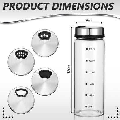 4Pcs Salt Pepper Shakers with Adjustable Outlet Holes, 10 oz Clear Glass Shaker Bottles, Salt Shakers for Kitchen, Spice Seasoning Cans for Kitchen Decor Home Restaurant BBQ Camping
