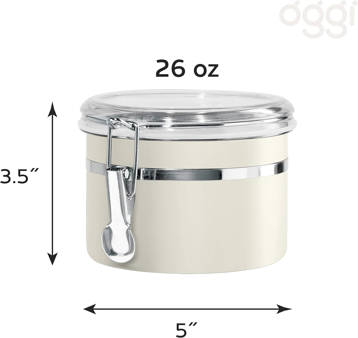 Oggi Stainless Steel Kitchen Canister 62 fl oz - Airtight Clamp Lid, Clear See-Thru Top - Ideal for Kitchen Storage, Food Storage, Pantry Storage. Large Size 5" x 7.5".