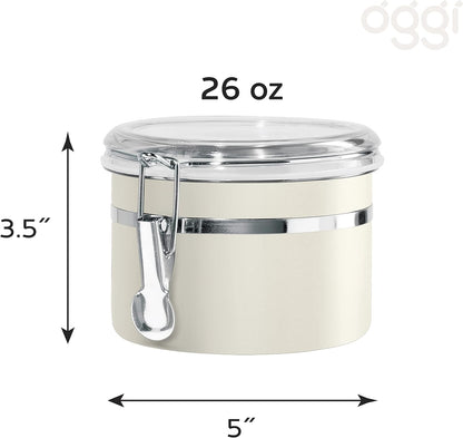 Oggi Stainless Steel Kitchen Canister 62 fl oz - Airtight Clamp Lid, Clear See-Thru Top - Ideal for Kitchen Storage, Food Storage, Pantry Storage. Large Size 5" x 7.5".
