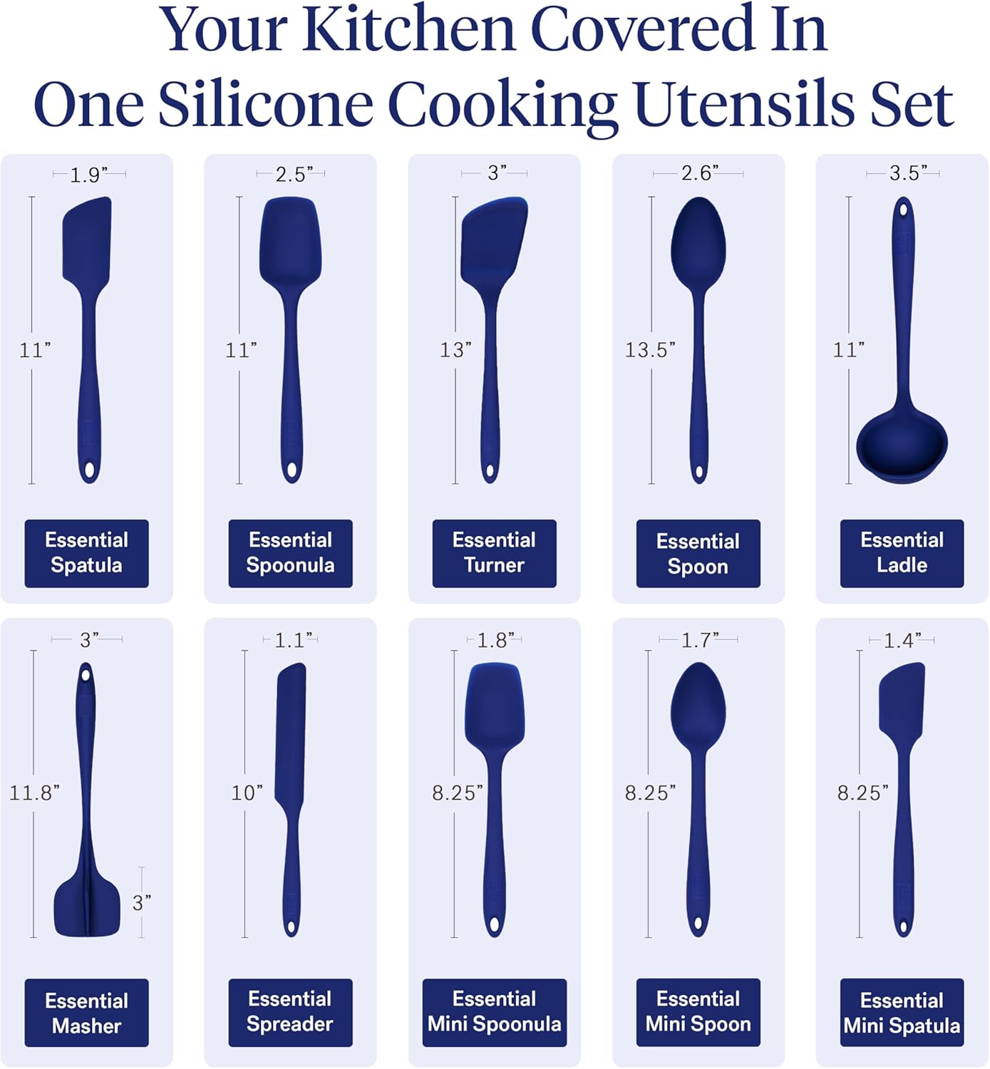 GIR 5-Piece Silicone Kitchen Utensils Set, Non-Toxic Cooking Utensils for Cooking and Baking, Heat Resistant, Food Grade, Dishwasher Safe Rubber Spatula, Ladle, Spoon - Charcoal